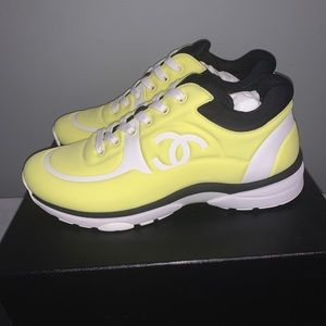 Authentic CHANEL Neon Yellow Lycra Sneakers